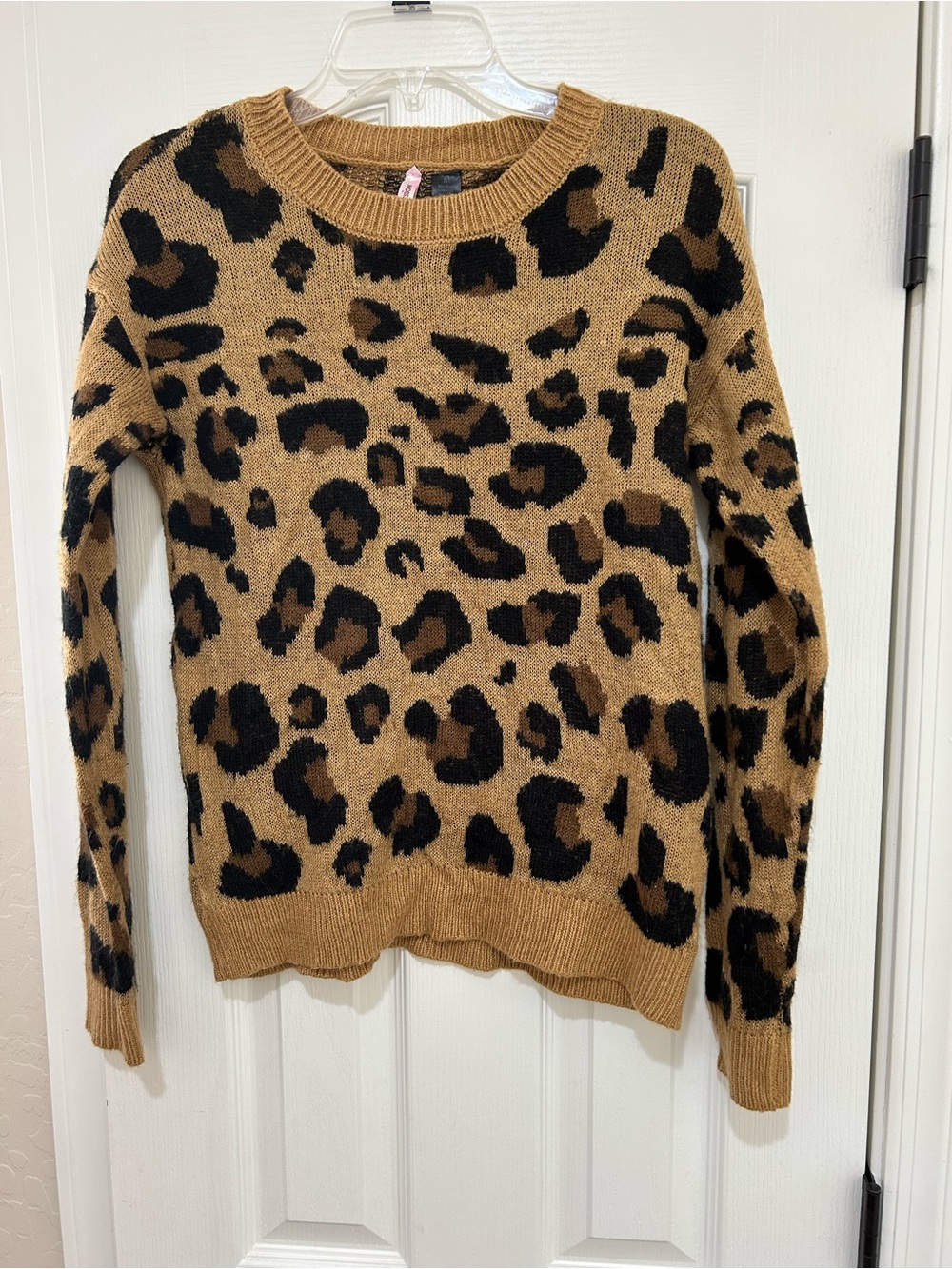 Love By Design Leopard Print Crewneck Sweater - Camel & Black